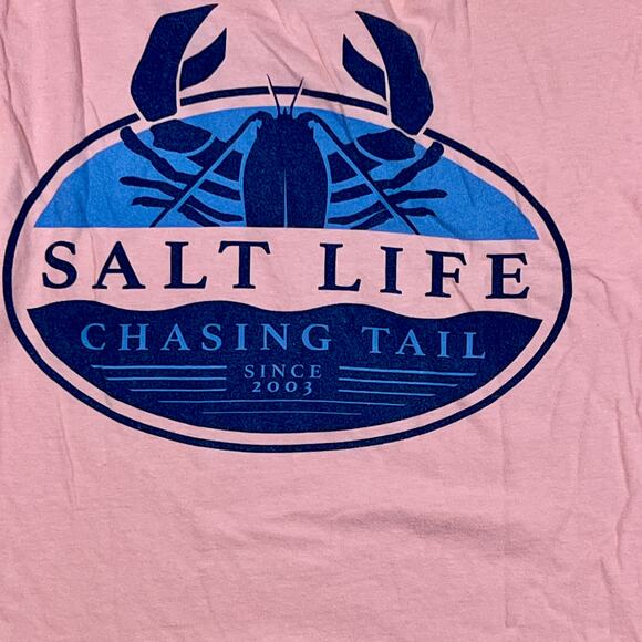 Salt Life Chasing Tail Pink Long Sleeve Graphic T Shirt Crab on Back Mens Large - Picture 1 of 7